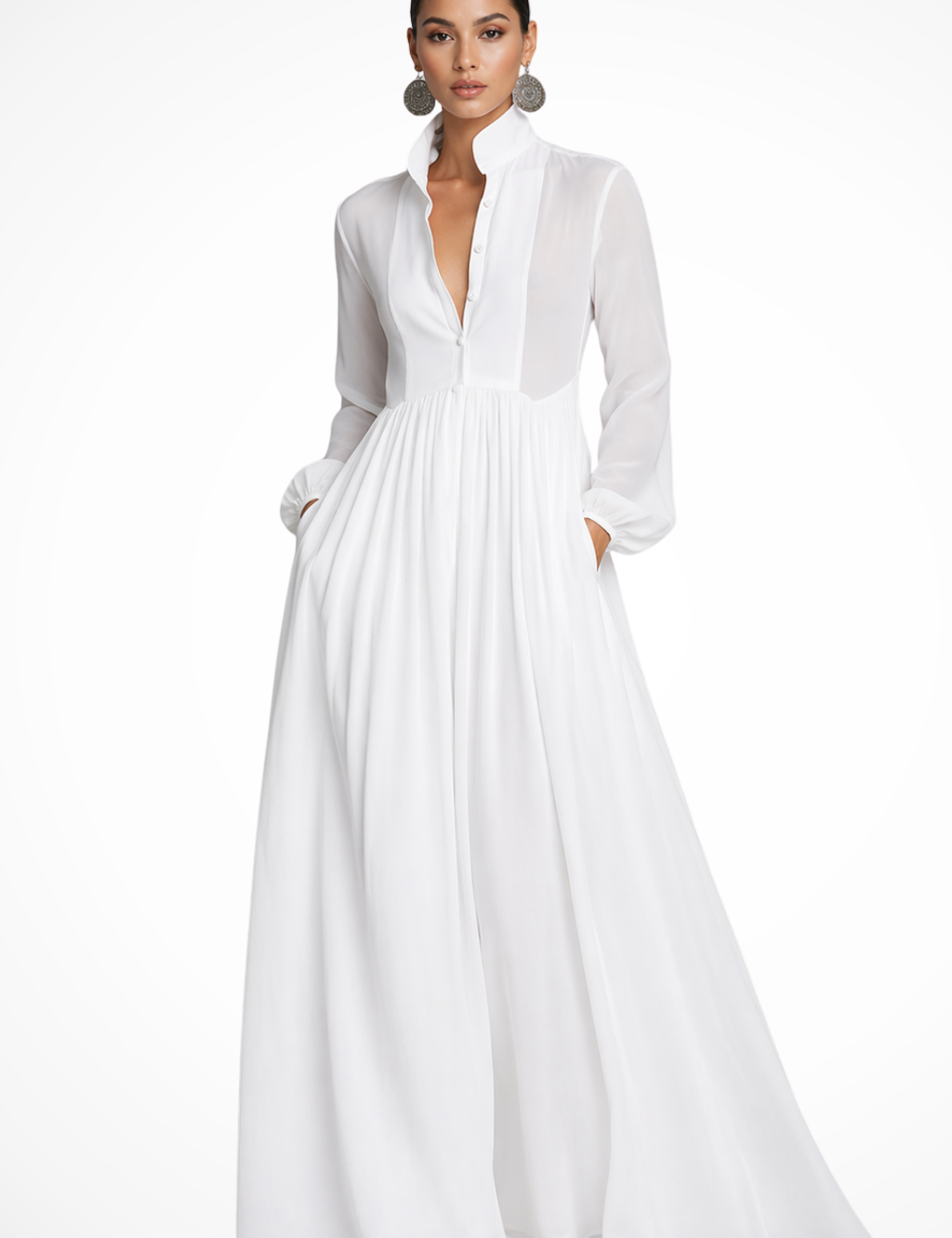 Maxi Abito Lungo da Donna con Maniche Lunghe e Bottoni - Elegante e Versatile per Occasioni Speciali 2