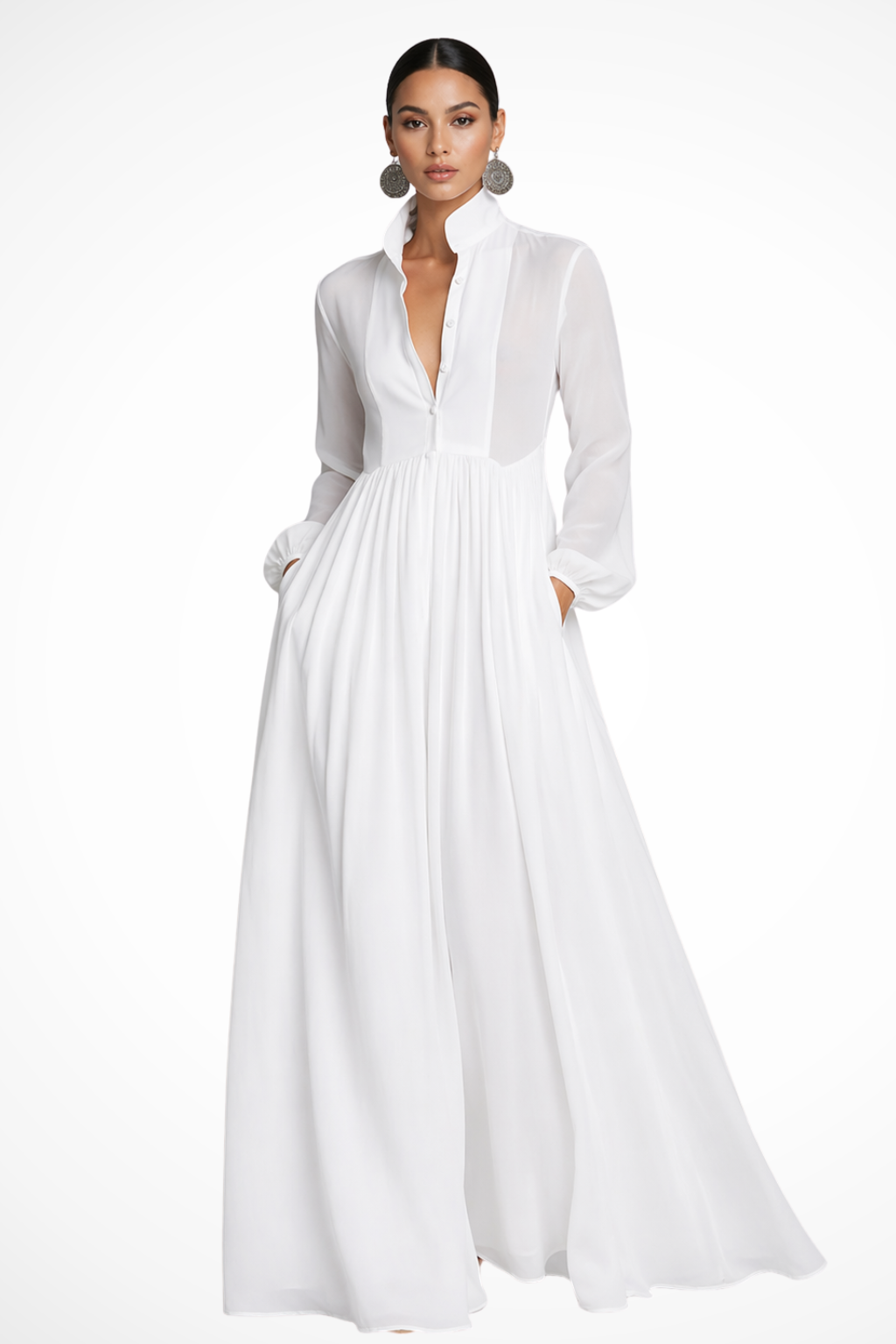 Maxi Abito Lungo da Donna con Maniche Lunghe e Bottoni - Elegante e Versatile per Occasioni Speciali 2