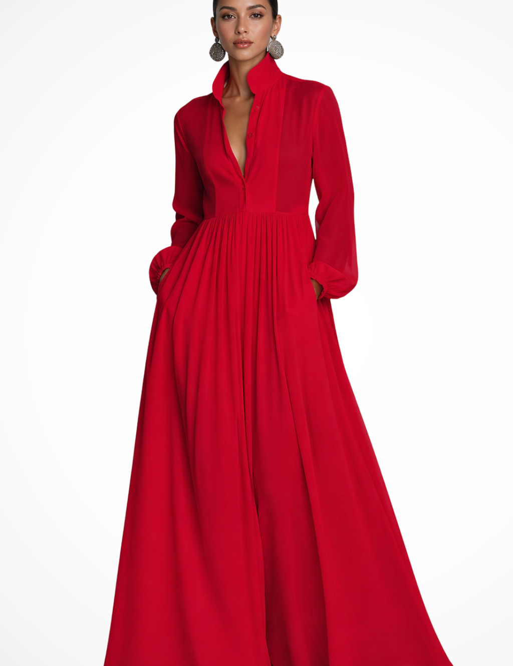 Maxi Abito Lungo da Donna con Maniche Lunghe e Bottoni - Elegante e Versatile per Occasioni Speciali 3