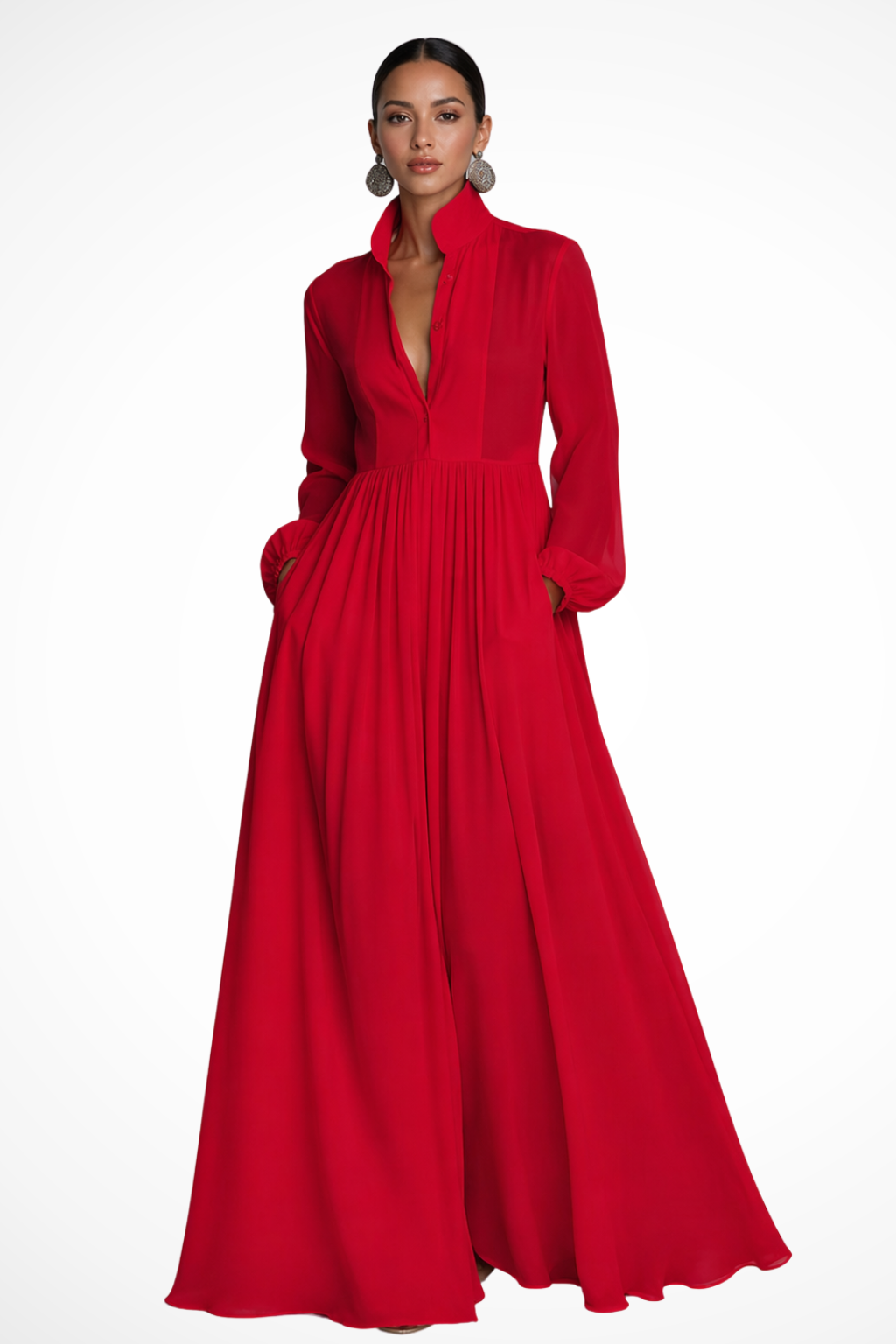 Maxi Abito Lungo da Donna con Maniche Lunghe e Bottoni - Elegante e Versatile per Occasioni Speciali 3