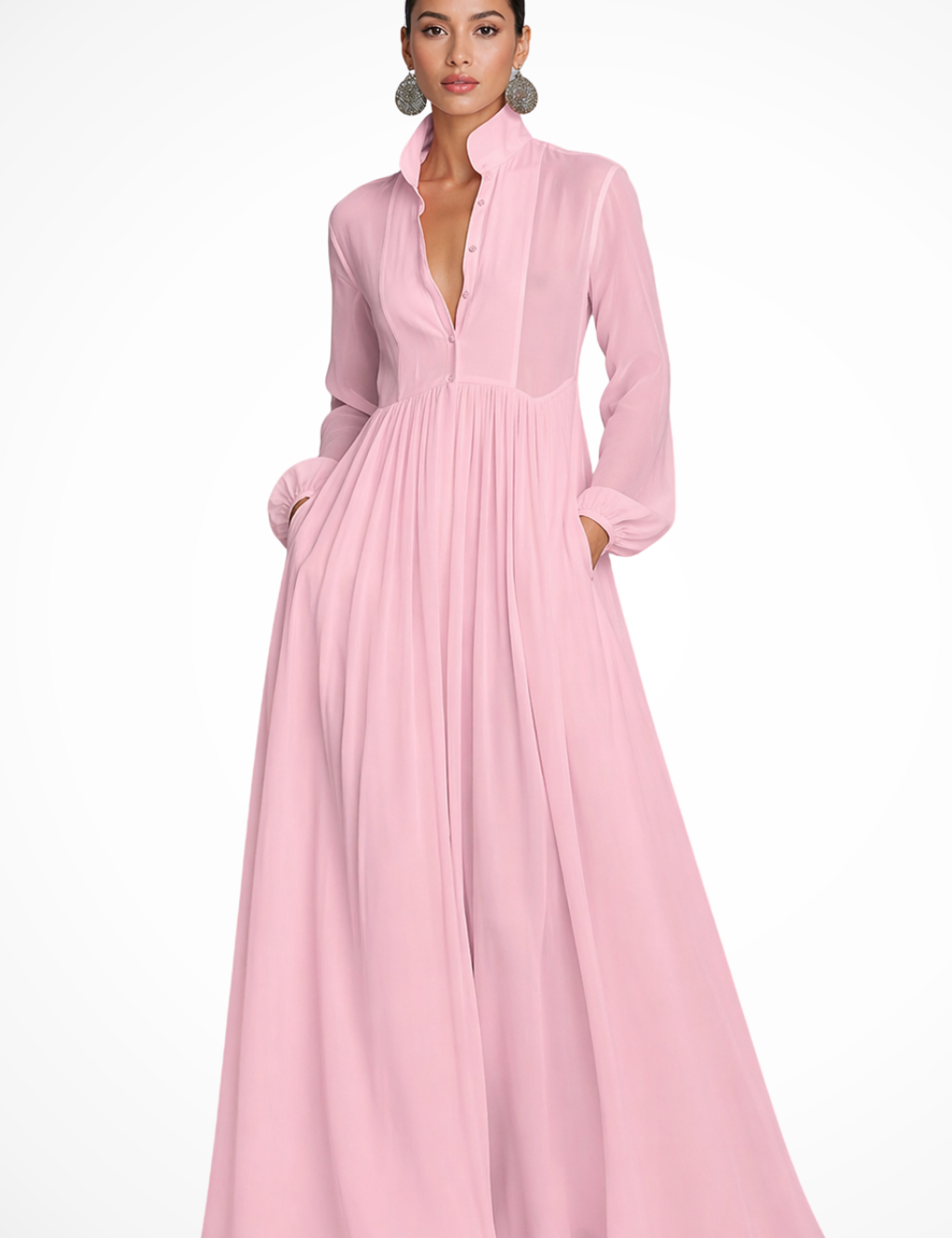 Maxi Abito Lungo da Donna con Maniche Lunghe e Bottoni - Elegante e Versatile per Occasioni Speciali 4