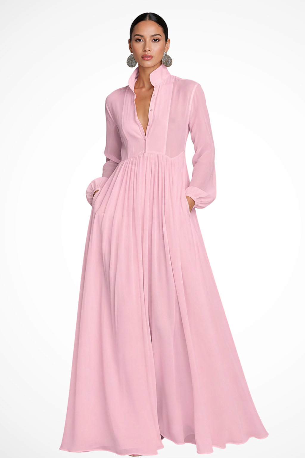 Maxi Abito Lungo da Donna con Maniche Lunghe e Bottoni - Elegante e Versatile per Occasioni Speciali 4