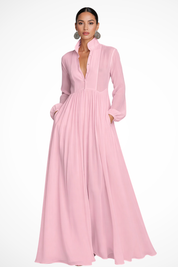 Maxi Abito Lungo da Donna con Maniche Lunghe e Bottoni - Elegante e Versatile per Occasioni Speciali 4
