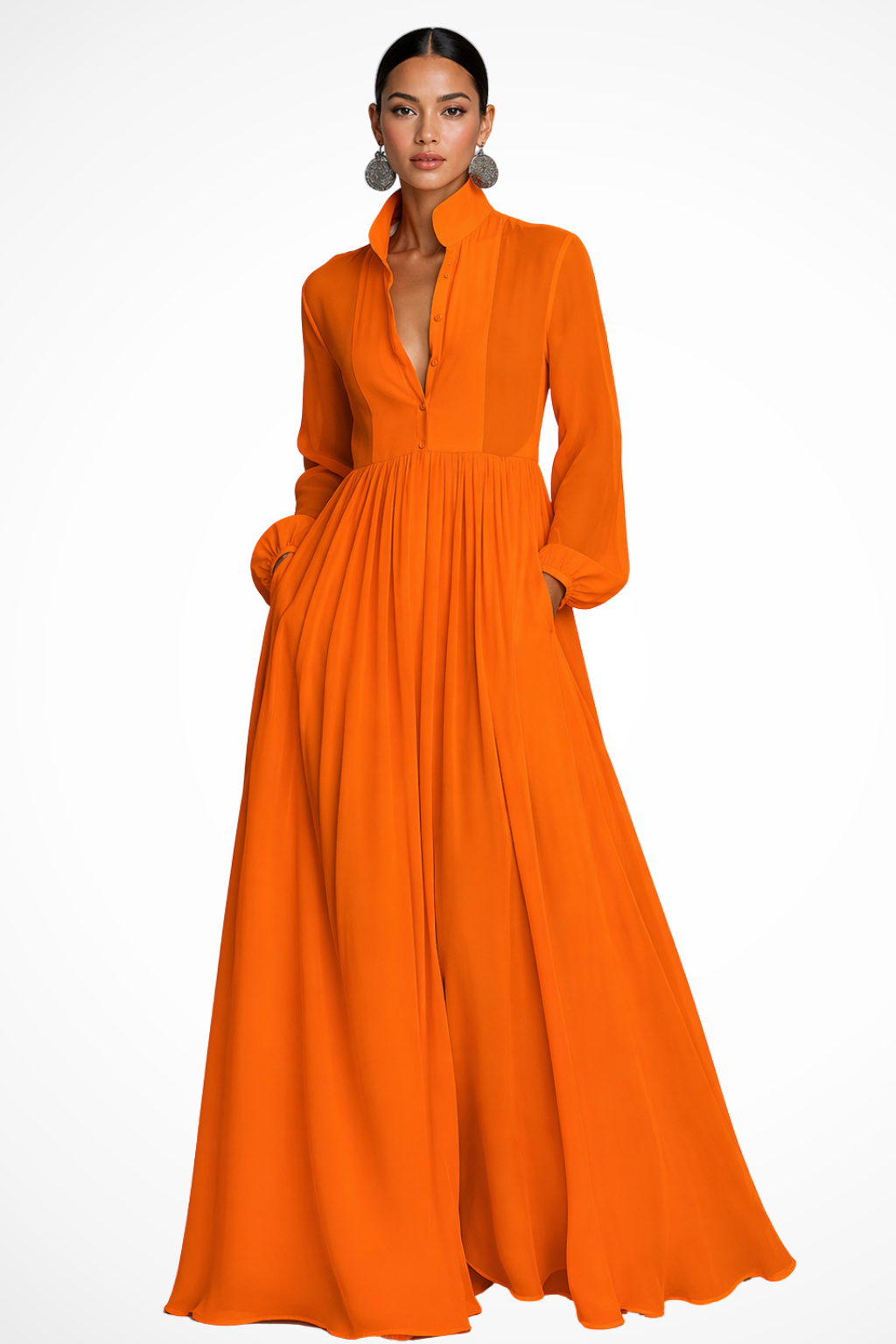 Maxi Abito Lungo da Donna con Maniche Lunghe e Bottoni - Elegante e Versatile per Occasioni Speciali 5