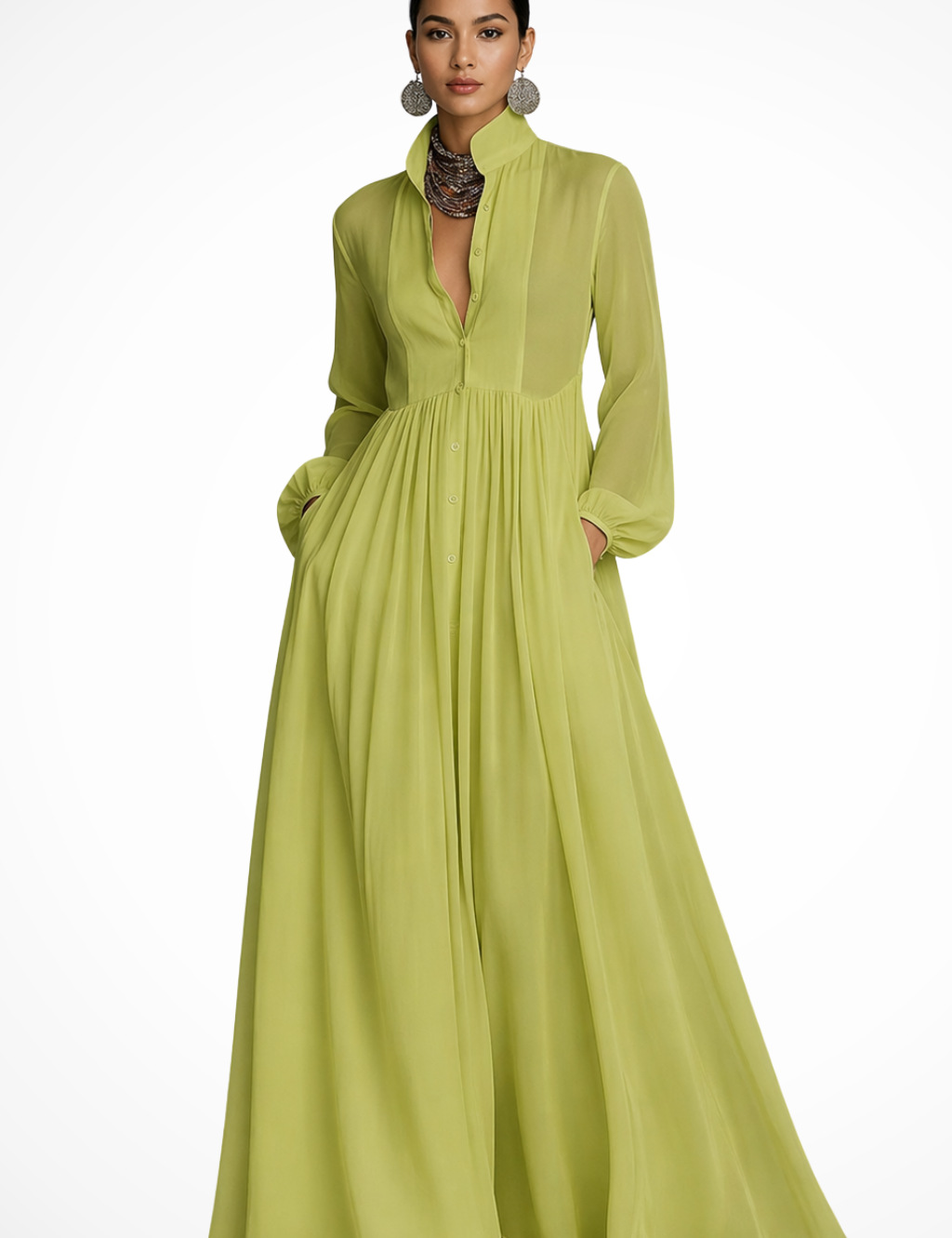 Maxi Abito Lungo da Donna con Maniche Lunghe e Bottoni - Elegante e Versatile per Occasioni Speciali 6