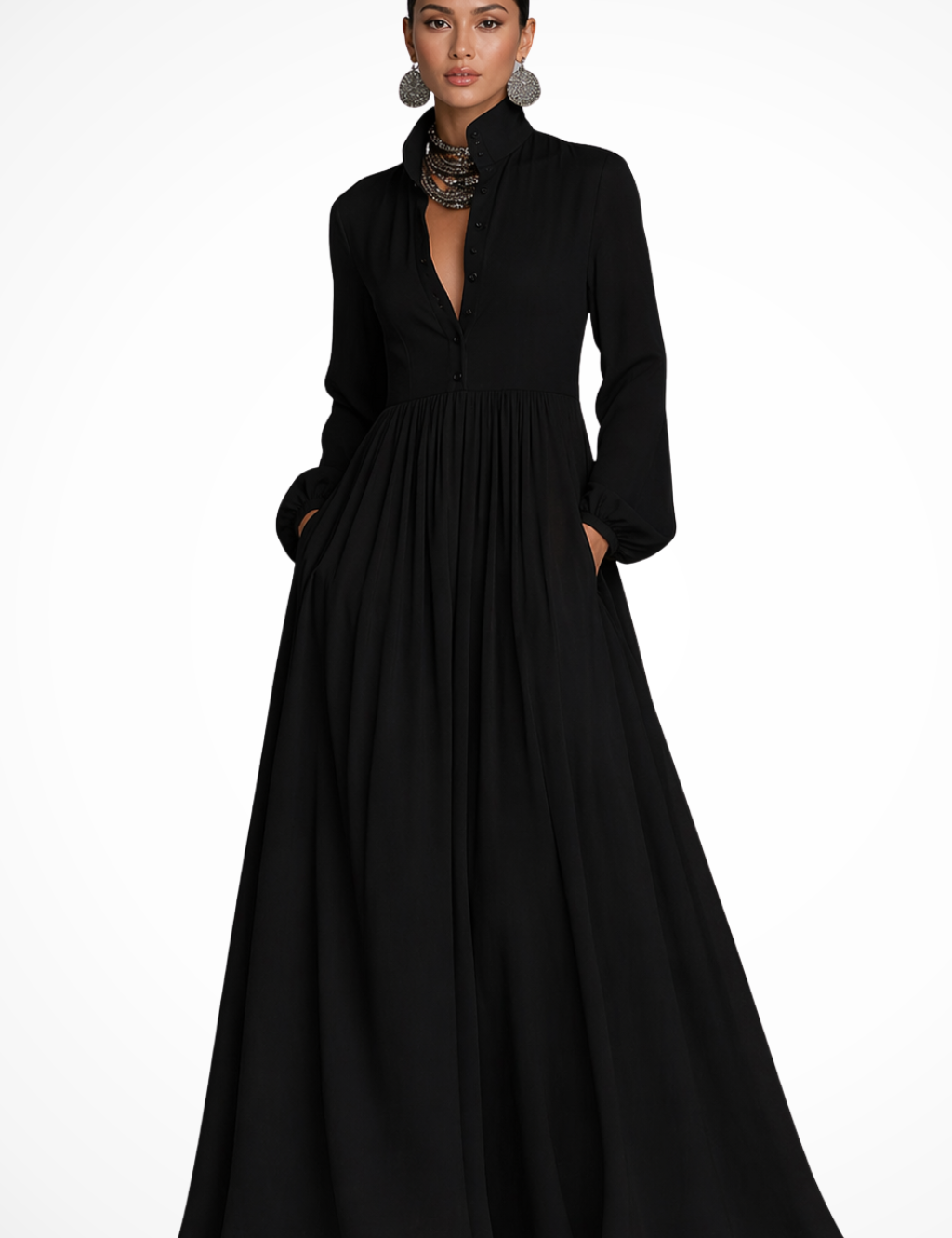 Maxi Abito Lungo da Donna con Maniche Lunghe e Bottoni - Elegante e Versatile per Occasioni Speciali 7