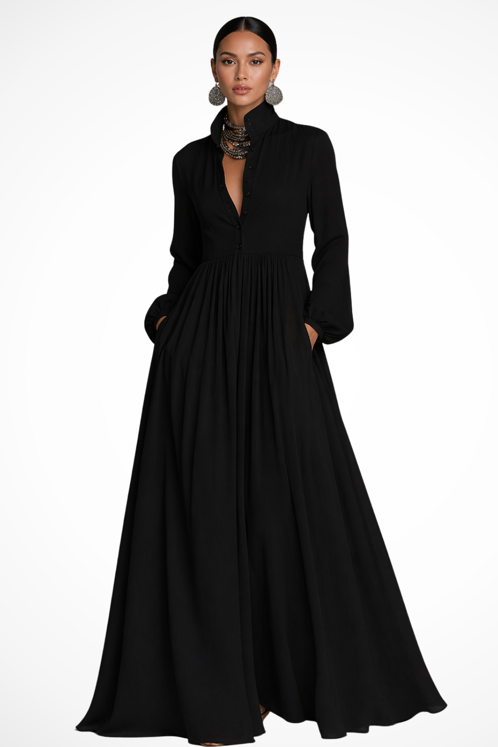 Maxi Abito Lungo da Donna con Maniche Lunghe e Bottoni - Elegante e Versatile per Occasioni Speciali 7