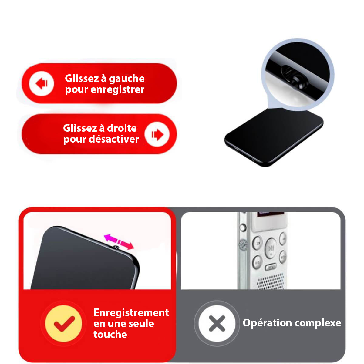 Mini Registratore Microfono Spia Professionale – Design Ultra-Sottile, 50 Ore di Durata della Batteria, Suono di Alta Qualità per Registrazioni Audio Discrete 4