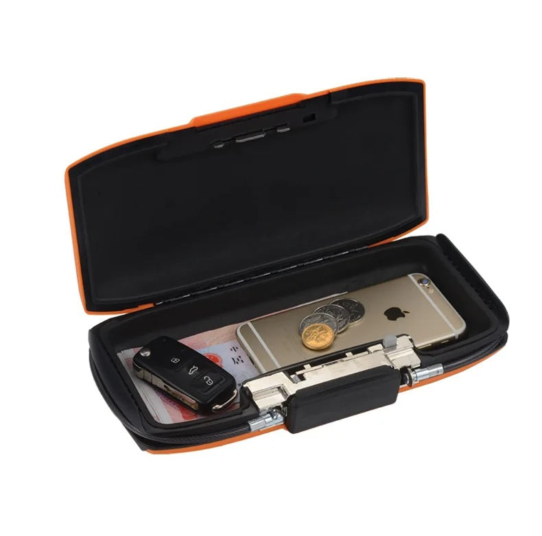 Mini cassaforte di sicurezza portatile – Scatola portaoggetti con serratura a password e cavo metallico per gioielli, carte, contanti e sicurezza del telefono in movimento 3
