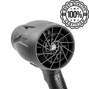 Asciugacapelli nero professionale con certificazione "Best Quality 100% Certified", design ergonomico, ideale per styling capelli veloce ed efficiente.