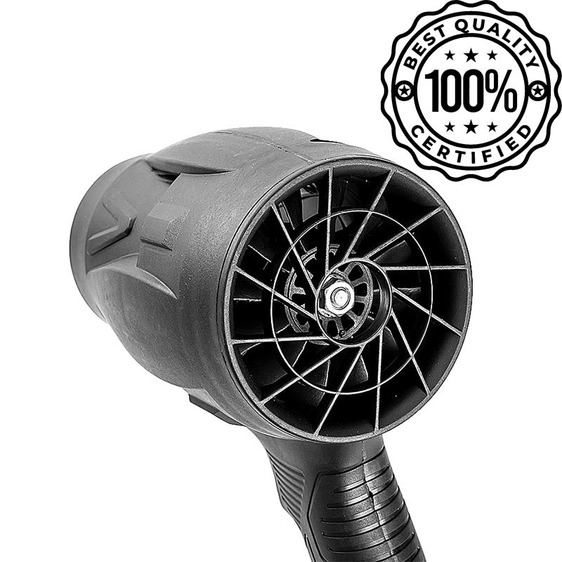 Asciugacapelli professionale nero con certificazione "Best Quality 100% Certified", design ergonomico, ideale per styling capelli veloce ed efficiente.