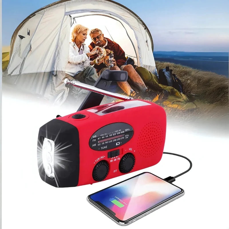 Notfallradio mit Powerbank | Kurbelradio mit Solar | USB & LED-Taschenlampe | CrankPower 3