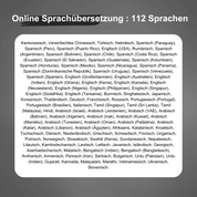 Elenco di lingue per traduzione online, inclusi spagnolo, inglese, francese, tedesco, italiano, cinese, arabo, russo, giapponese, coreano, ebraico.
