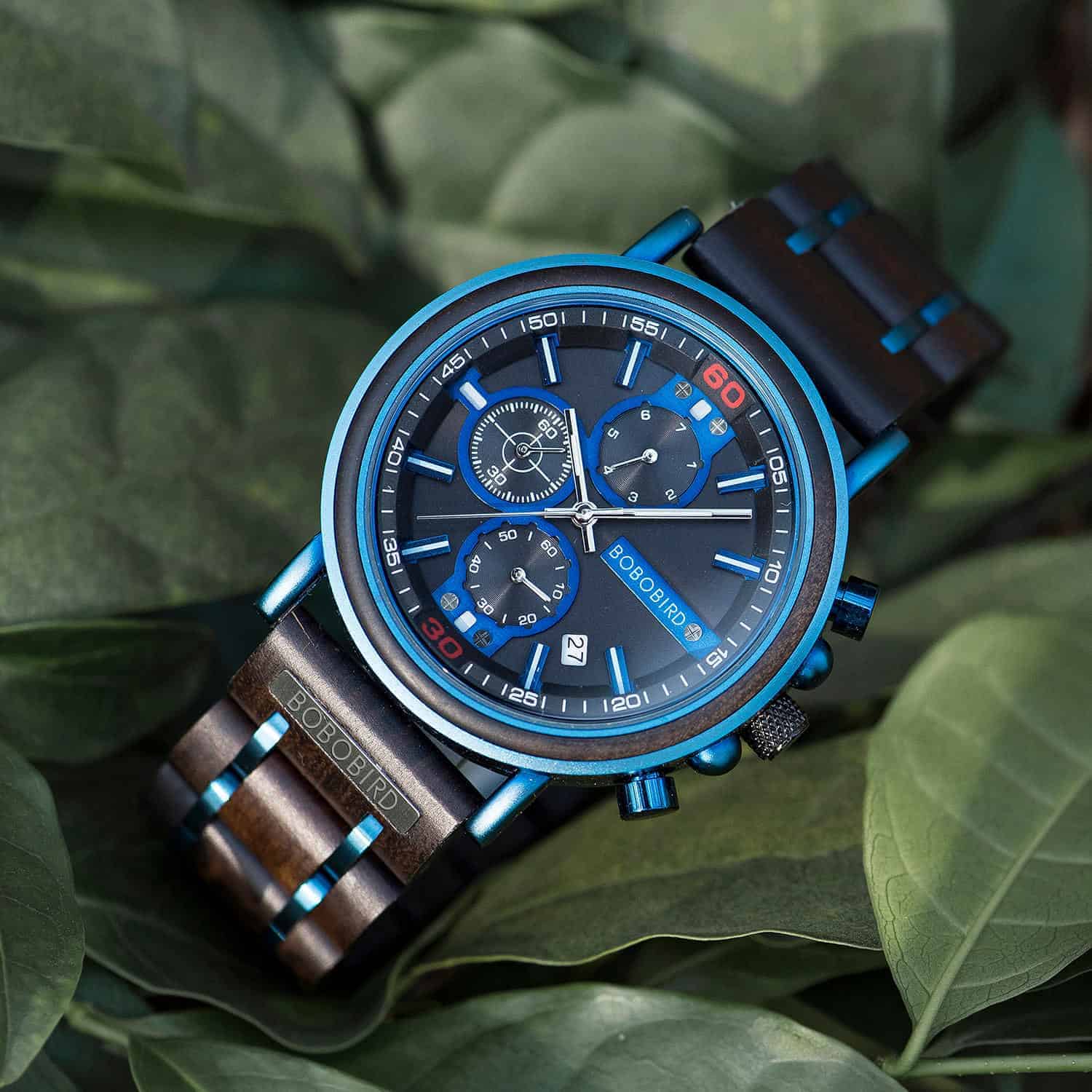 Orologio cronografo in legno blu 0