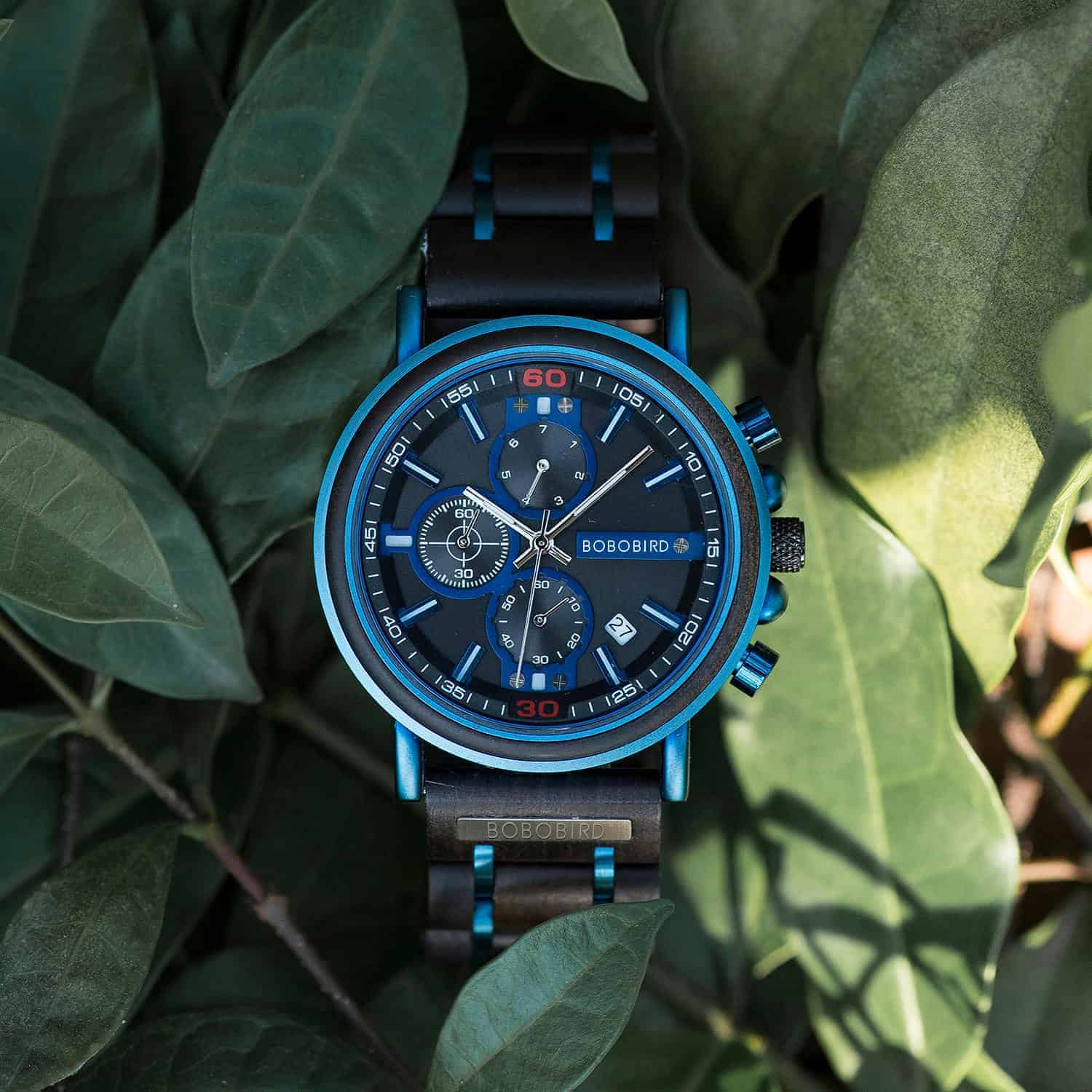 Orologio cronografo in legno blu 2