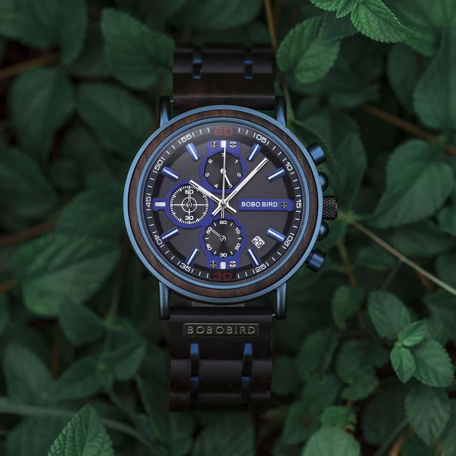Orologio cronografo in legno blu 3