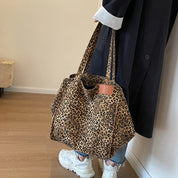 Oversized Canvas Schultertasche mit Leopardenmuster - Lila 1