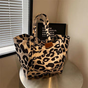 Oversized Canvas Schultertasche mit Leopardenmuster - Lila 3