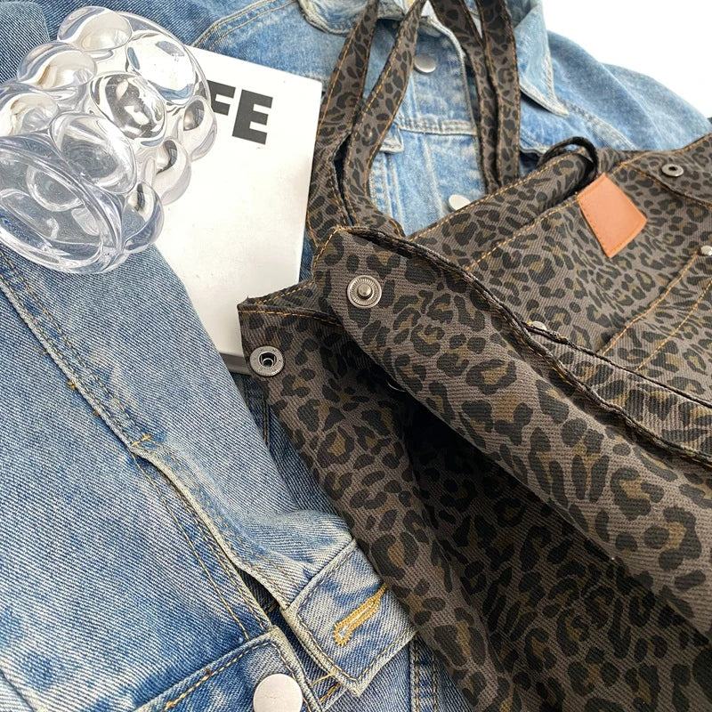 Oversized Canvas Schultertasche mit Leopardenmuster - Lila 7