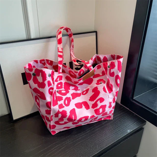 Oversized Canvas Schultertasche mit Leopardenmuster - Lila 8
