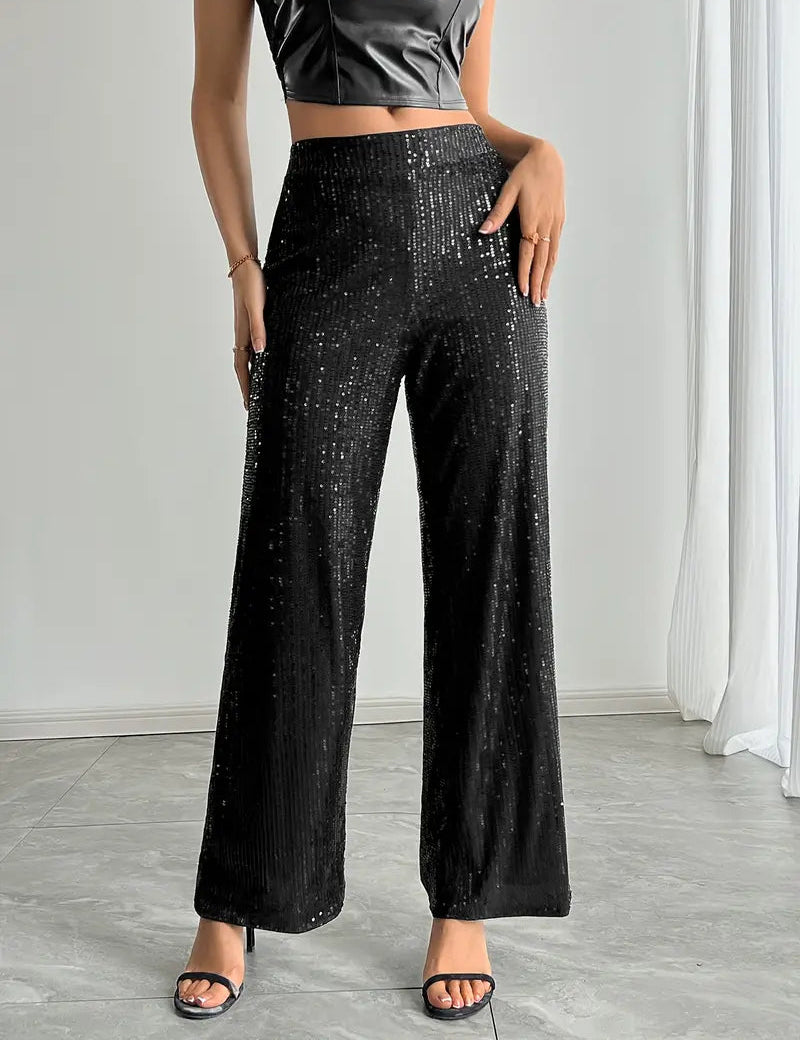Pantaloni da donna a gamba larga con paillettes | Capodanno 0