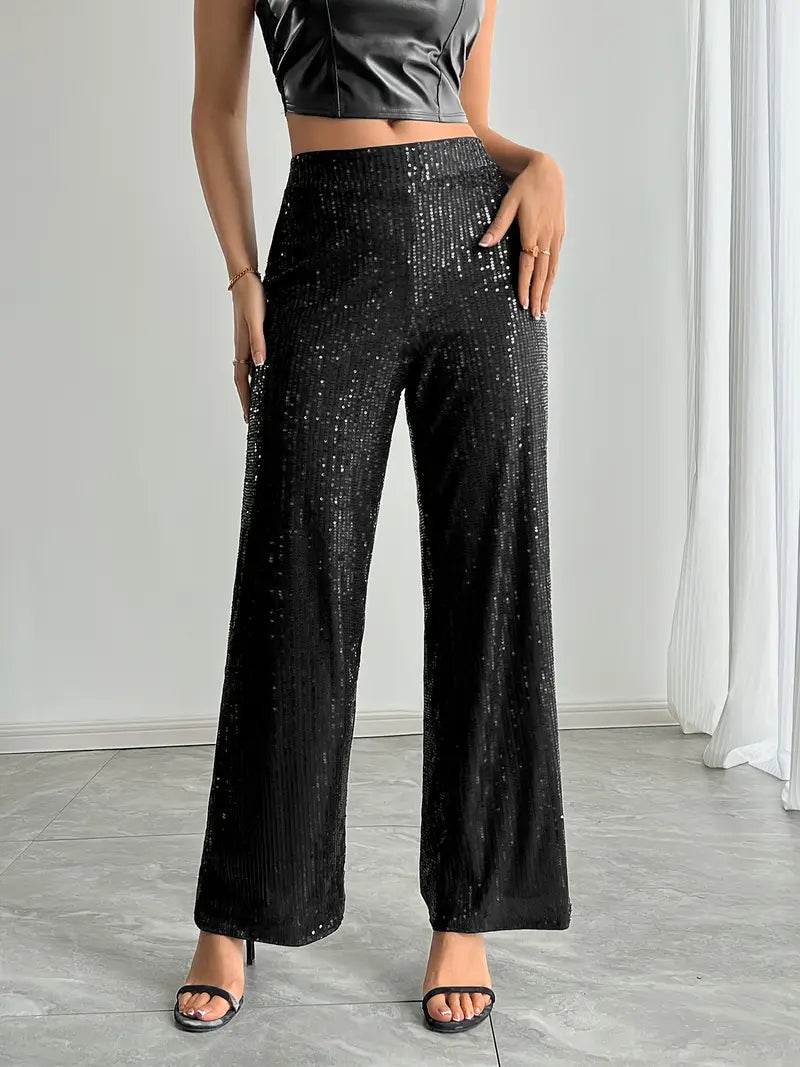 Pantaloni da donna a gamba larga con paillettes | Capodanno 0