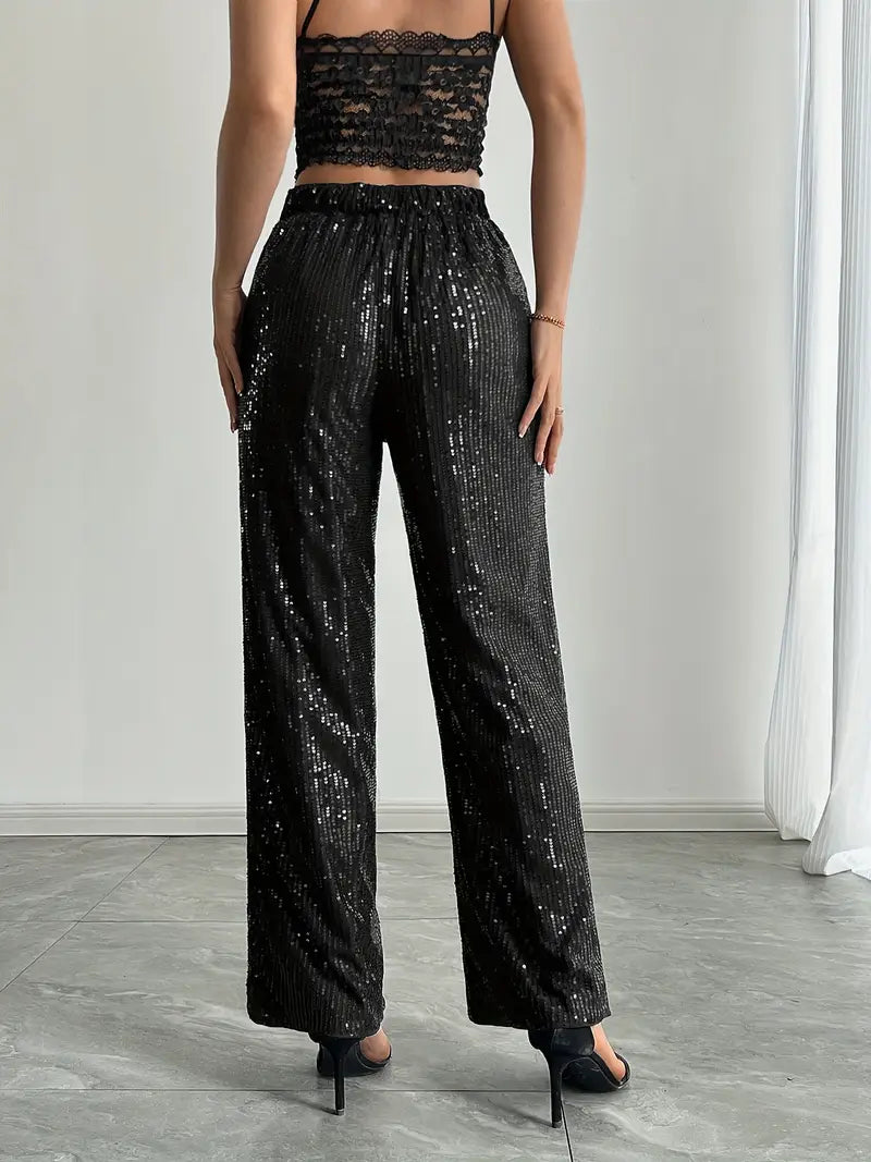 Pantaloni da donna a gamba larga con paillettes | Capodanno 2