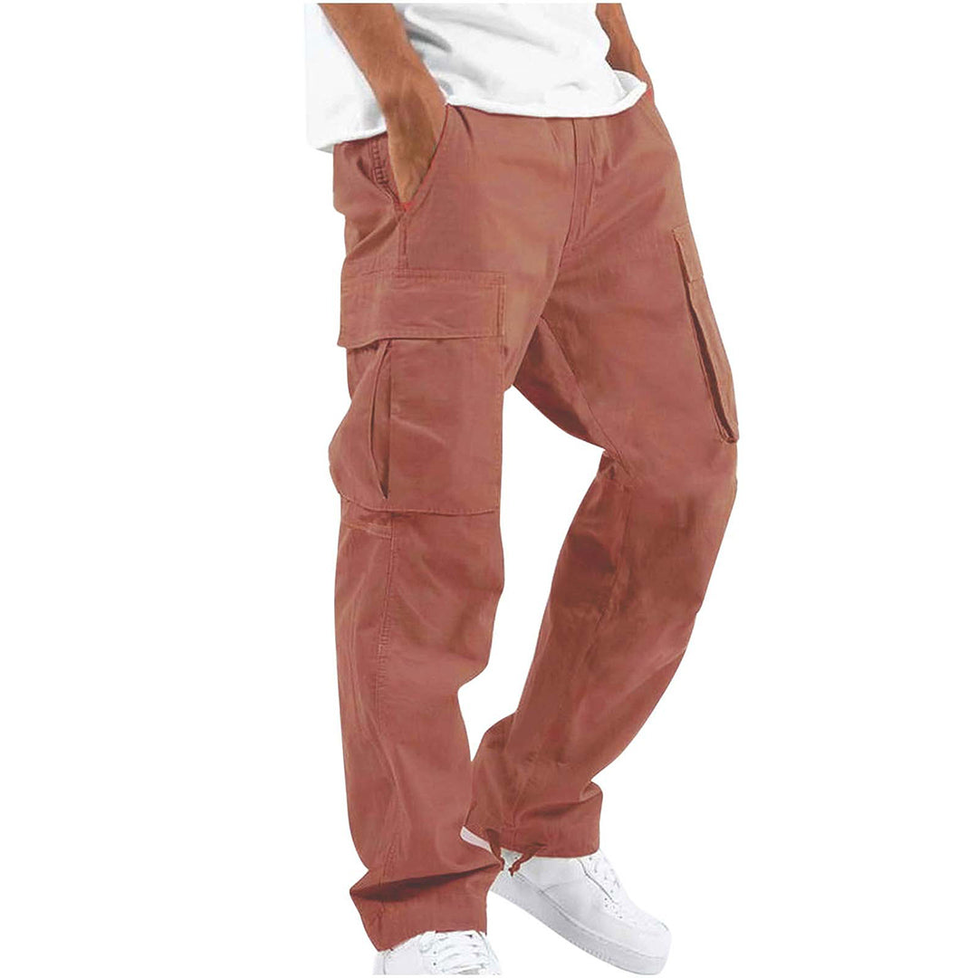Pantaloni cargo uomo marroni, tasche multiple, vestibilità comoda, stile casual, tessuto resistente, perfetti per moda urbana e attività all'aperto.
