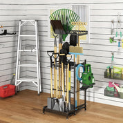 Robusto portaoggetti da giardino in metallo nero: robusto organizer per attrezzi, tubi e materiali, per mantenere gli spazi esterni in ordine 2