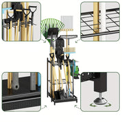 Robusto portaoggetti da giardino in metallo nero: robusto organizer per attrezzi, tubi e materiali, per mantenere gli spazi esterni in ordine 3