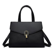Borsa a mano in pelle nera elegante con chiusura dorata, design moderno, ideale per donna, accessorio moda, perfetta per ogni occasione.