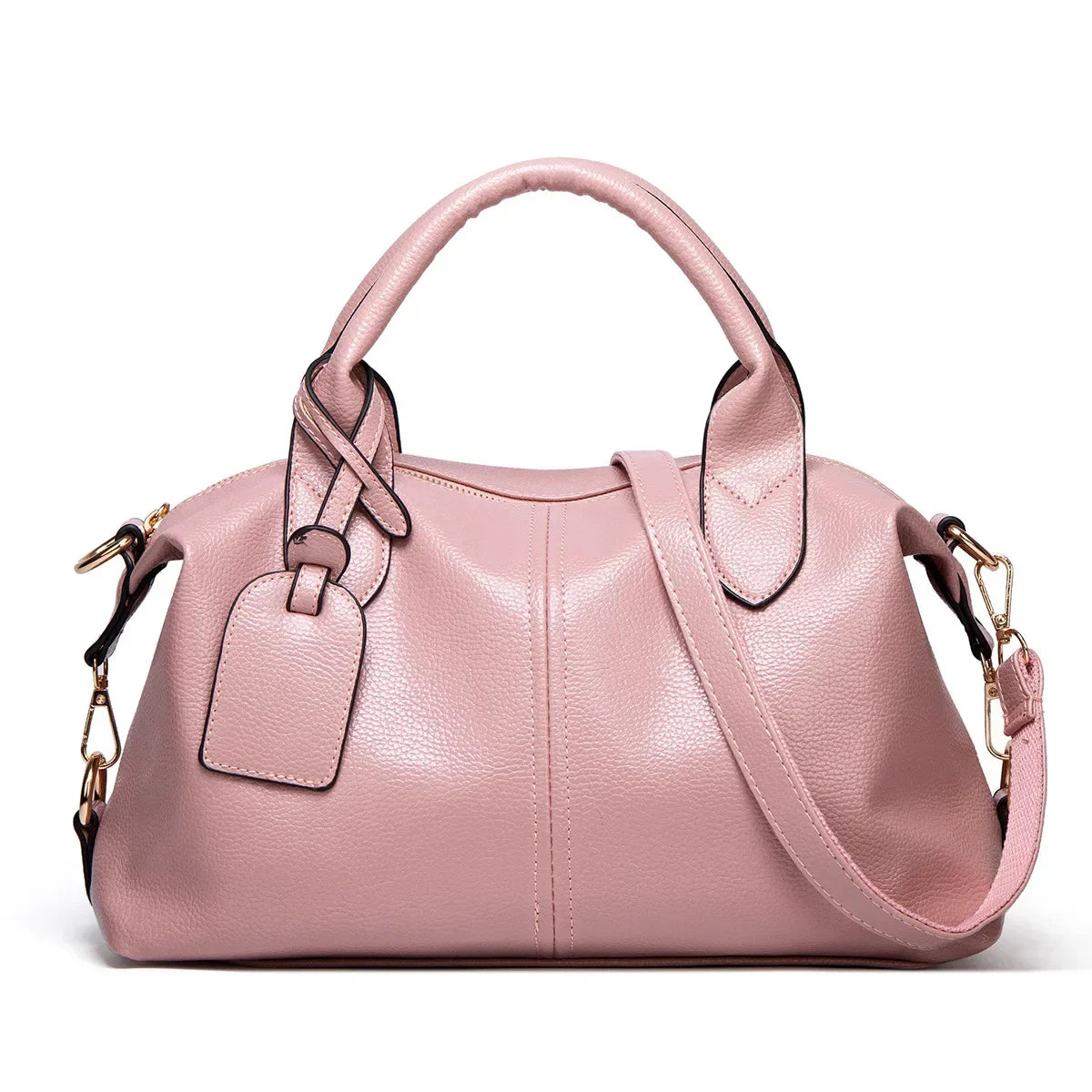Borsa a mano in pelle rosa con tracolla regolabile, design elegante e moderno, ideale per moda femminile e accessori di lusso.