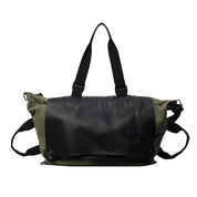 Borsa a tracolla verde e nera in tela e pelle, design moderno, manici regolabili, ideale per viaggi e uso quotidiano. Accessorio moda unisex.