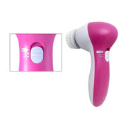 Spazzola elettrica per pulizia viso rosa e bianca, con impostazioni di velocità regolabili. Strumento skincare per esfoliazione e pulizia profonda.