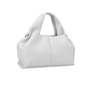 Borsa a mano bianca elegante in pelle sintetica, design moderno con manici robusti, ideale per moda femminile e accessori di tendenza.