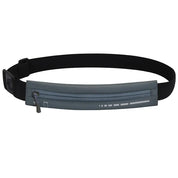 Marsupio sportivo nero con cerniera grigia, ideale per corsa e attività all'aperto. Design compatto, regolabile, resistente all'acqua. Accessorio fitness.