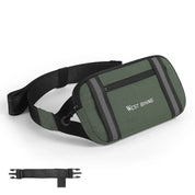 Marsupio verde West Biking con cerniera, tasca frontale e cintura regolabile nera. Ideale per ciclismo, escursionismo e attività all'aperto.