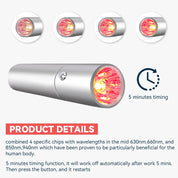 Dispositivo portatile a LED per terapia della luce rossa, con chip a lunghezze d'onda 630nm, 660nm, 850nm, 940nm, funzione timer 5 minuti.