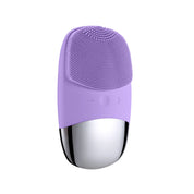 Dispositivo di pulizia viso in silicone viola, spazzola elettrica per esfoliazione e massaggio, impermeabile, ricaricabile, cura della pelle.