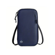 Borsa a tracolla antifurto blu scuro, design compatto, tasca frontale con zip, ideale per viaggi e uso quotidiano. Sicurezza e stile.