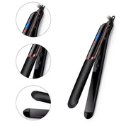 Piastra per capelli nera con display digitale, design ergonomico, controllo temperatura regolabile, ideale per styling professionale e liscio perfetto.