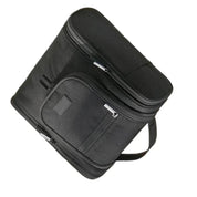 Borsa termica nera con doppia cerniera, manico superiore e tasca frontale. Ideale per picnic, viaggi, conservazione cibi e bevande.