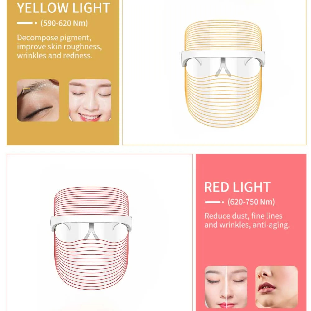 Maschera LED per terapia della luce, gialla e rossa, migliora la pelle, riduce rughe e segni d'invecchiamento. Cura viso anti-età, bellezza.