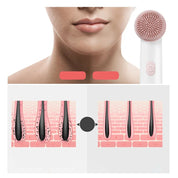 Dispositivo di pulizia viso elettrico rosa, esfoliante per pori, con illustrazione di pulizia della pelle. Adatto per cura della pelle e bellezza.