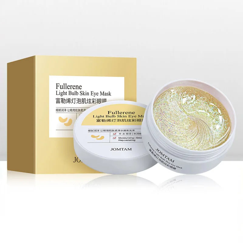 Maschera occhi Fullerene Jomtam, confezione dorata, crema illuminante con effetto idratante e antirughe, skincare viso, 60 pezzi.