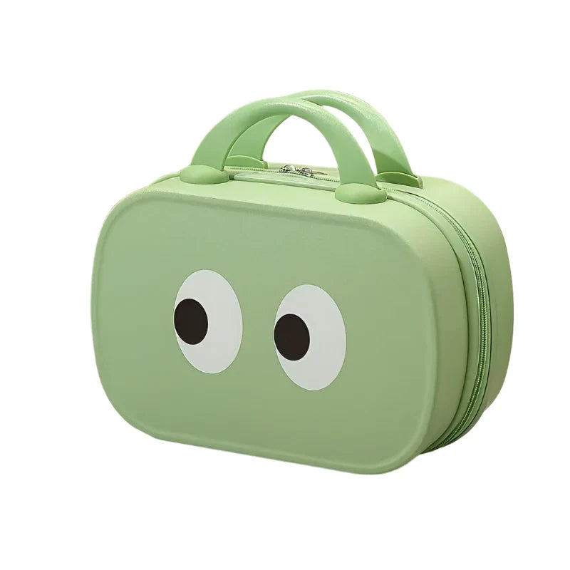 Borsa termica verde a forma di rana con occhi grandi, design carino per bambini, ideale per scuola e picnic, materiale isolante, manici robusti.