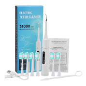 Spazzolino elettrico per pulizia dentale, 31000 vibrazioni/min, con 5 testine di ricambio, manuale d'uso, cavo USB, rimuovi tartaro incluso.
