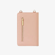 Portafoglio donna in pelle rosa con cerniera dorata, design elegante e compatto. Accessorio moda femminile, ideale per organizzare carte e contanti.