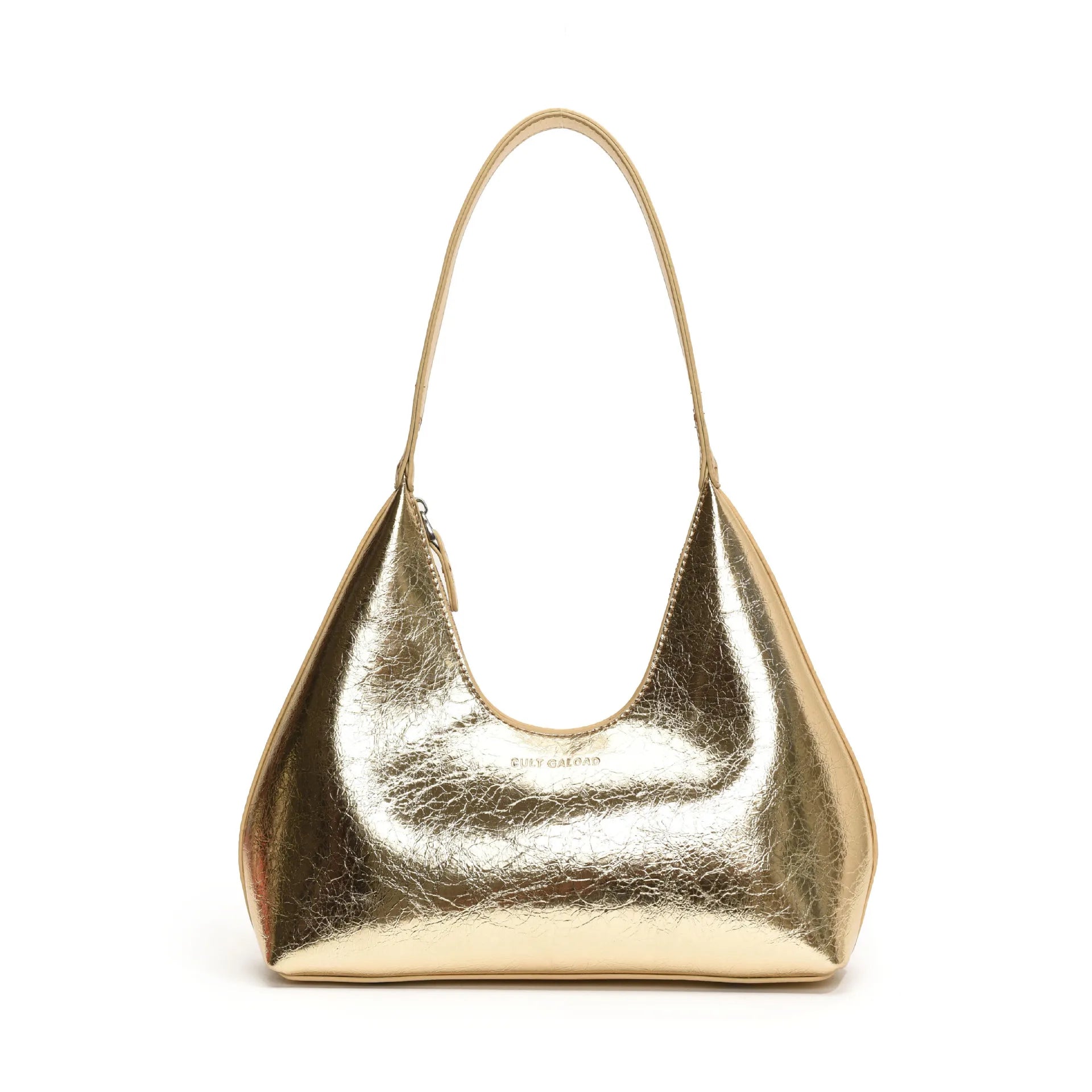 Borsa a spalla oro metallizzato, design elegante e moderno, perfetta per occasioni speciali. Accessorio moda donna, stile lussuoso e chic.