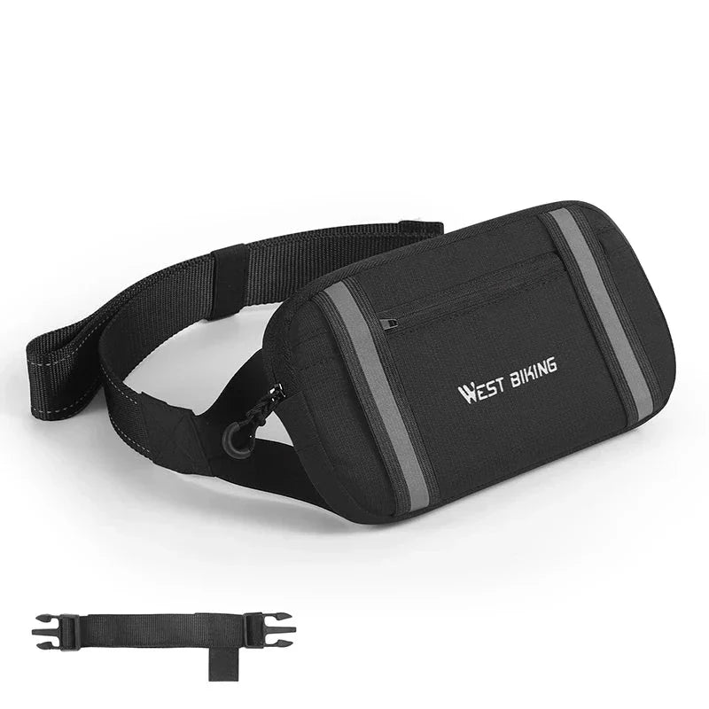 Marsupio sportivo nero West Biking, resistente all'acqua, con cerniera e cintura regolabile. Ideale per ciclismo e attività all'aperto.